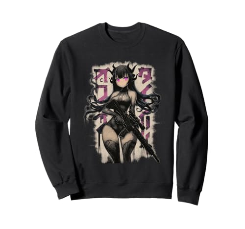 Demon Anime Waifu - Grunge Rifle Wielding Anime Girl Sweatshirt von Gothic Grunge Anime Girl Apparel