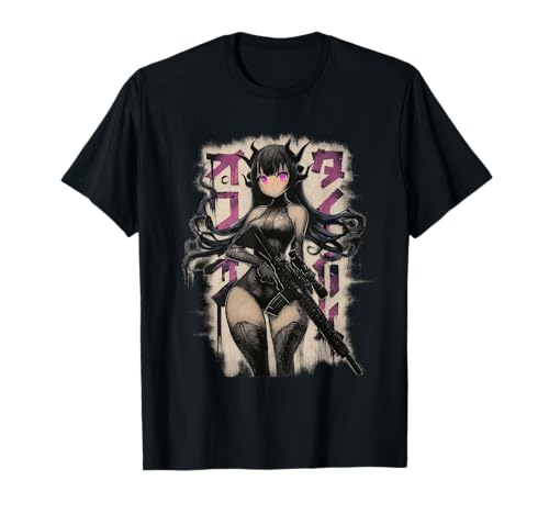 Demon Anime Waifu - Grunge Rifle Wielding Anime Girl T-Shirt von Gothic Grunge Anime Girl Apparel