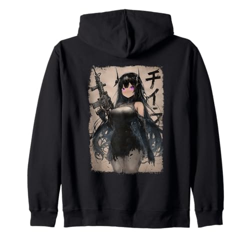 Goth Anime Waifu - Grunge Rifle Wielding Anime Girl Kapuzenjacke von Gothic Grunge Anime Girl Apparel