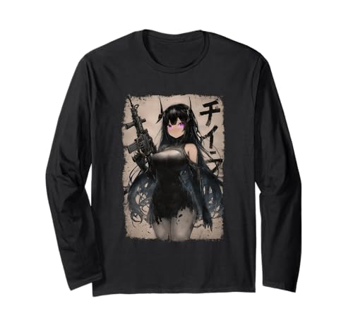 Goth Anime Waifu - Grunge Rifle Wielding Anime Girl Langarmshirt von Gothic Grunge Anime Girl Apparel