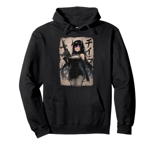 Goth Anime Waifu - Grunge Rifle Wielding Anime Girl Pullover Hoodie von Gothic Grunge Anime Girl Apparel