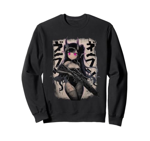 Kawaii Demon Anime Waifu - Grunge Rifle Wielding Anime Girl Sweatshirt von Gothic Grunge Anime Girl Apparel