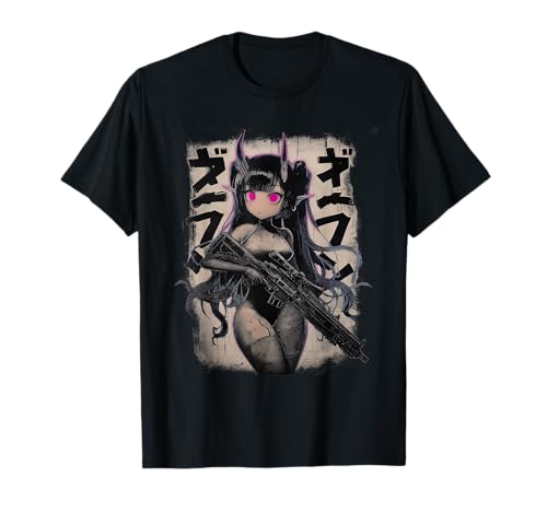 Kawaii Demon Anime Waifu - Grunge Rifle Wielding Anime Girl T-Shirt von Gothic Grunge Anime Girl Apparel