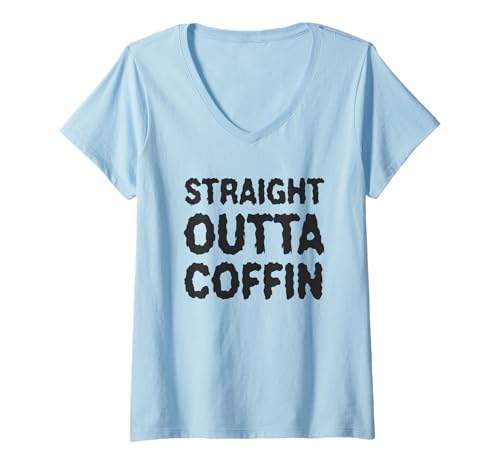 Damen Straight Outta Sarg gruselig Gothic T-Shirt mit V-Ausschnitt Damen Straight Outta Sarg gruselig Gothic T-Shirt mit V-Ausschnitt von Gothic Halloween Humor Collection