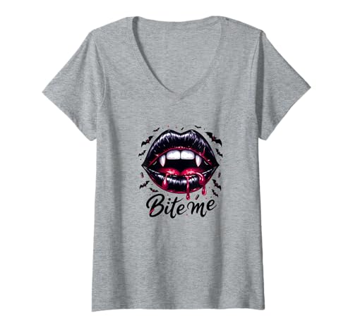 Damen Biss Mich Vampir T-Shirt mit V-Ausschnitt Damen Biss Mich Vampir T-Shirt mit V-Ausschnitt von Gothic Halloween