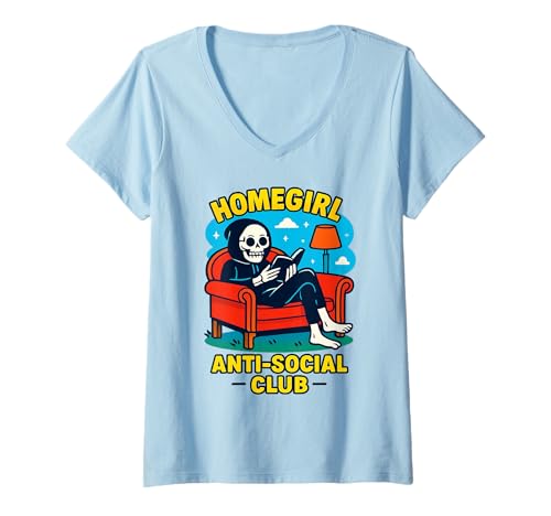 Damen Lustiger Halloween-Gothic-Leseschüler für Mädchen und T-Shirt mit V-Ausschnitt von Gothic Horror Book Movie Film Genre Halloween