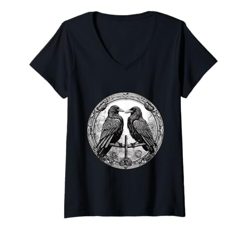 Damen Mystischer Rabe Nordisch – Gothic-Krähe Wikinger T-Shirt mit V-Ausschnitt von Gothic Krähe Geschenk Für Wikinger