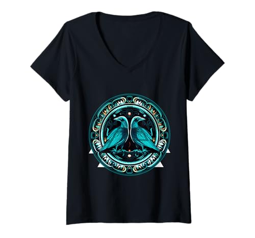 Damen Mystischer Rabe Nordisch – Gothic-Krähe Wikinger T-Shirt mit V-Ausschnitt von Gothic Krähe Geschenk Für Wikinger