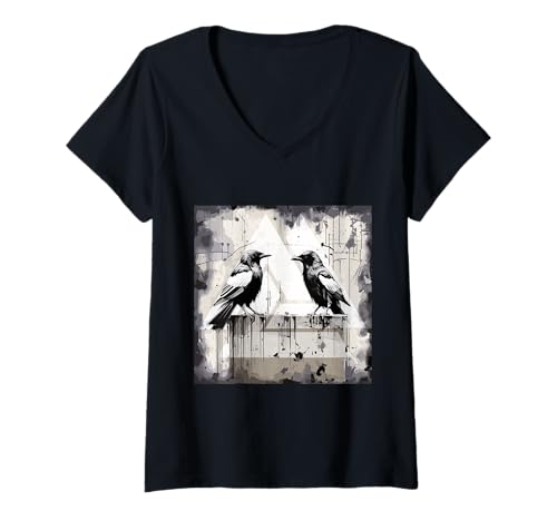 Damen Mystischer Rabe Nordisch – Gothic-Krähe Wikinger T-Shirt mit V-Ausschnitt von Gothic Krähe Geschenk Für Wikinger