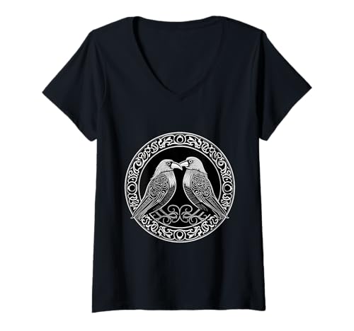 Damen Mystischer Rabe Nordisch – Gothic-Krähe Wikinger T-Shirt mit V-Ausschnitt von Gothic Krähe Geschenk Für Wikinger