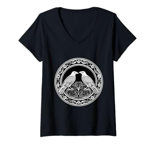 Damen Mystischer Rabe Nordisch – Gothic-Krähe Wikinger T-Shirt mit V-Ausschnitt von Gothic Krähe Geschenk Für Wikinger