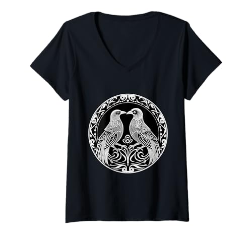 Damen Mystischer Rabe Nordisch – Gothic-Krähe Wikinger T-Shirt mit V-Ausschnitt von Gothic Krähe Geschenk Für Wikinger