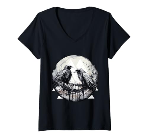 Damen Mystischer Rabe Nordisch – Gothic-Krähe Wikinger T-Shirt mit V-Ausschnitt von Gothic Krähe Geschenk Für Wikinger