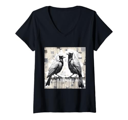 Damen Mystischer Rabe Nordisch – Gothic-Krähe Wikinger T-Shirt mit V-Ausschnitt von Gothic Krähe Geschenk Für Wikinger