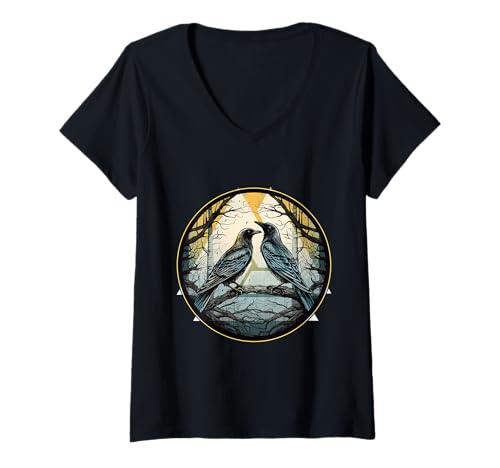 Damen Mystischer Rabe Nordisch – Gothic-Krähe Wikinger T-Shirt mit V-Ausschnitt von Gothic Krähe Geschenk Für Wikinger