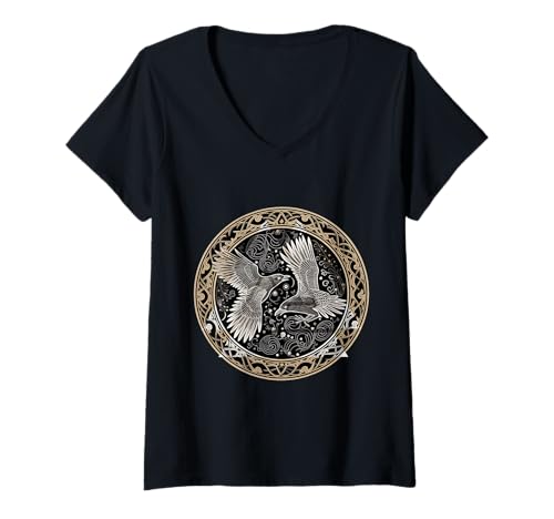 Damen Mystischer Rabe Nordisch – Gothic-Krähe Wikinger T-Shirt mit V-Ausschnitt von Gothic Krähe Geschenk Für Wikinger