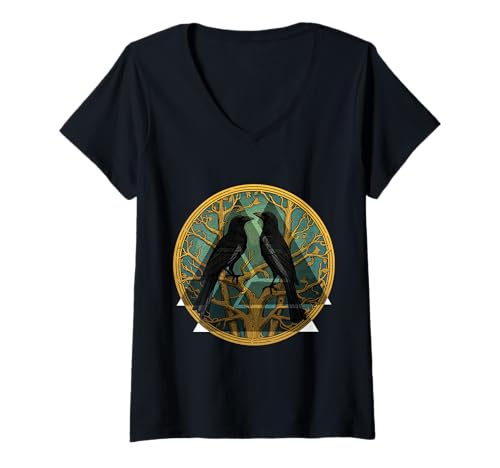 Damen Mystischer Rabe Nordisch – Gothic-Krähe Wikinger T-Shirt mit V-Ausschnitt von Gothic Krähe Geschenk Für Wikinger