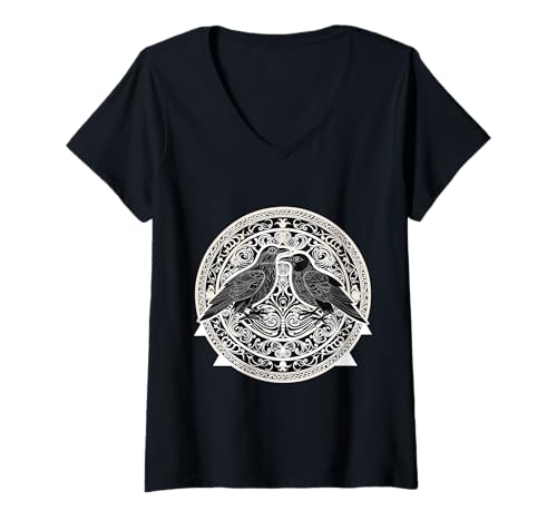 Damen Mystischer Rabe Nordisch – Gothic-Krähe Wikinger T-Shirt mit V-Ausschnitt von Gothic Krähe Geschenk Für Wikinger