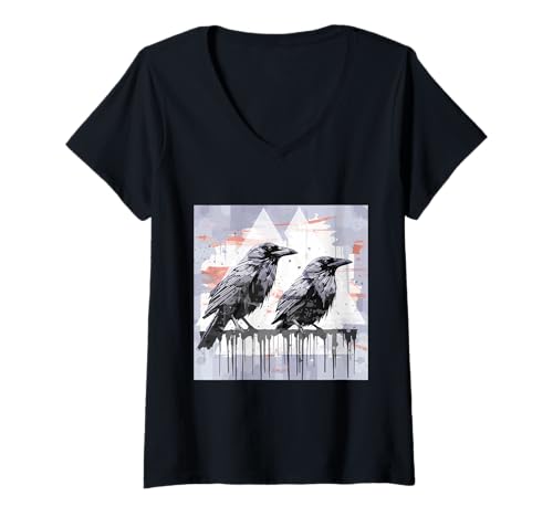 Damen Mystischer Rabe Nordisch – Gothic-Krähe Wikinger T-Shirt mit V-Ausschnitt von Gothic Krähe Geschenk Für Wikinger