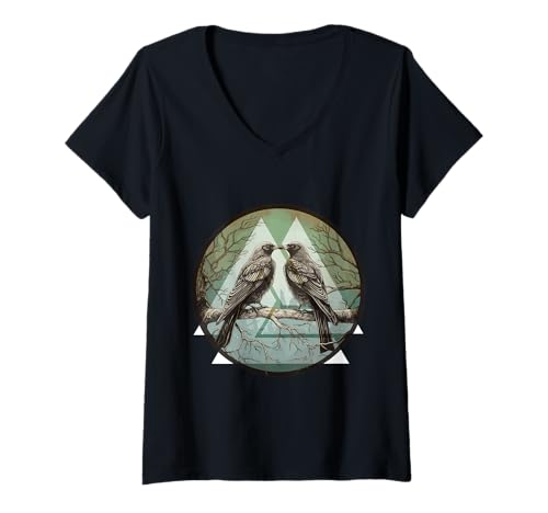 Damen Mystischer Rabe Nordisch – Gothic-Krähe Wikinger T-Shirt mit V-Ausschnitt von Gothic Krähe Geschenk Für Wikinger
