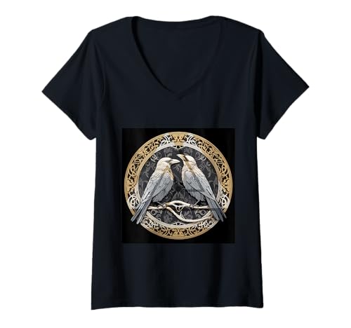 Damen Mystischer Rabe Nordisch – Gothic-Krähe Wikinger T-Shirt mit V-Ausschnitt von Gothic Krähe Geschenk Für Wikinger