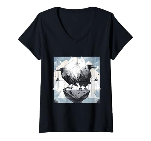 Damen Mystischer Rabe Nordisch – Gothic-Krähe Wikinger T-Shirt mit V-Ausschnitt von Gothic Krähe Geschenk Für Wikinger