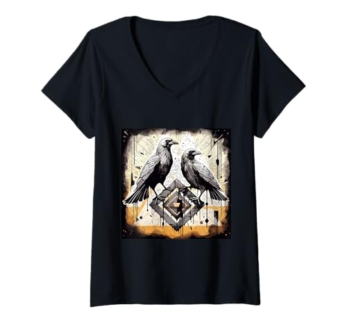 Damen Mystischer Rabe Nordisch – Gothic-Krähe Wikinger T-Shirt mit V-Ausschnitt von Gothic Krähe Geschenk Für Wikinger