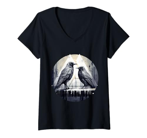 Damen Mystischer Rabe Nordisch – Gothic-Krähe Wikinger T-Shirt mit V-Ausschnitt von Gothic Krähe Geschenk Für Wikinger