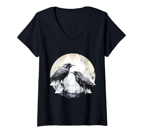 Damen Mystischer Rabe Nordisch – Gothic-Krähe Wikinger T-Shirt mit V-Ausschnitt von Gothic Krähe Geschenk Für Wikinger