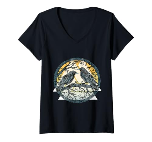 Damen Mystischer Rabe Nordisch – Gothic-Krähe Wikinger T-Shirt mit V-Ausschnitt von Gothic Krähe Geschenk Für Wikinger