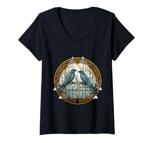 Damen Mystischer Rabe Nordisch – Gothic-Krähe Wikinger T-Shirt mit V-Ausschnitt von Gothic Krähe Geschenk Für Wikinger