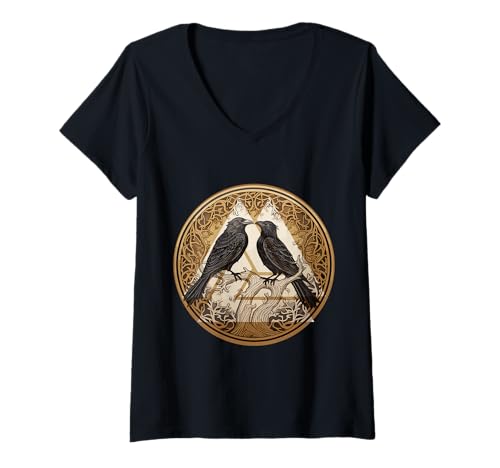 Damen Mystischer Rabe Nordisch – Gothic-Krähe Wikinger T-Shirt mit V-Ausschnitt von Gothic Krähe Geschenk Für Wikinger