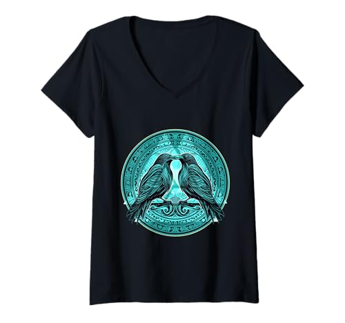 Damen Mystischer Rabe Nordisch – Gothic-Krähe Wikinger T-Shirt mit V-Ausschnitt von Gothic Krähe Geschenk Für Wikinger