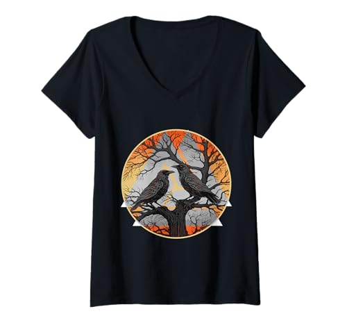 Damen Mystischer Rabe Nordisch – Gothic-Krähe Wikinger T-Shirt mit V-Ausschnitt von Gothic Krähe Geschenk Für Wikinger