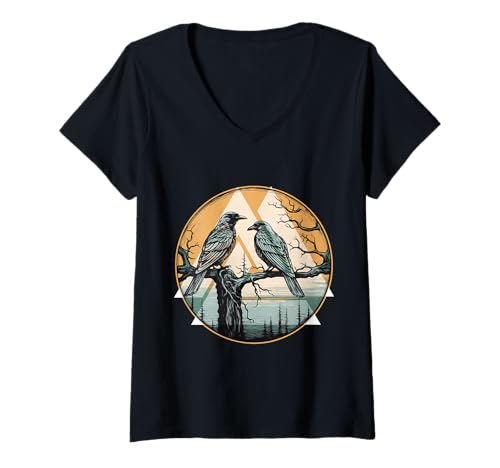 Damen Mystischer Rabe Nordisch – Gothic-Krähe Wikinger T-Shirt mit V-Ausschnitt von Gothic Krähe Geschenk Für Wikinger