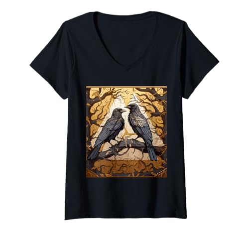 Damen Mystischer Rabe Nordisch – Gothic-Krähe Wikinger T-Shirt mit V-Ausschnitt von Gothic Krähe Geschenk Für Wikinger
