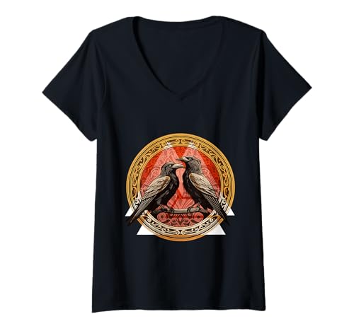 Damen Mystischer Rabe Nordisch – Gothic-Krähe Wikinger T-Shirt mit V-Ausschnitt von Gothic Krähe Geschenk Für Wikinger