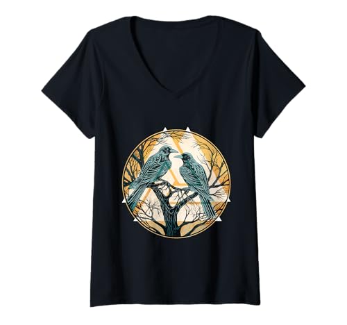 Damen Mystischer Rabe Nordisch – Gothic-Krähe Wikinger T-Shirt mit V-Ausschnitt von Gothic Krähe Geschenk Für Wikinger