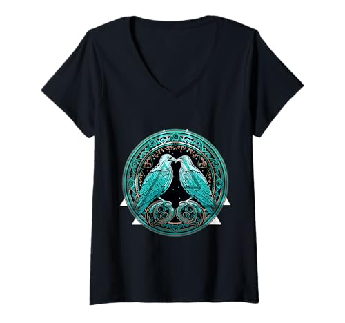 Damen Mystischer Rabe Nordisch – Gothic-Krähe Wikinger T-Shirt mit V-Ausschnitt von Gothic Krähe Geschenk Für Wikinger