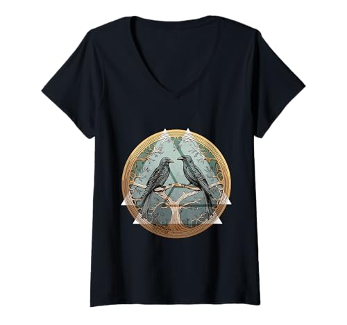 Damen Mystischer Rabe Nordisch – Gothic-Krähe Wikinger T-Shirt mit V-Ausschnitt von Gothic Krähe Geschenk Für Wikinger