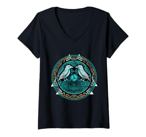 Damen Mystischer Rabe Nordisch – Gothic-Krähe Wikinger T-Shirt mit V-Ausschnitt von Gothic Krähe Geschenk Für Wikinger