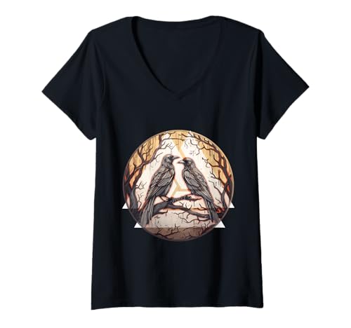 Damen Mystischer Rabe Nordisch – Gothic-Krähe Wikinger T-Shirt mit V-Ausschnitt von Gothic Krähe Geschenk Für Wikinger