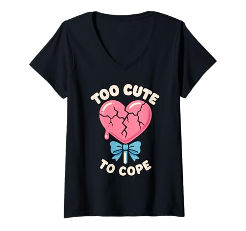 Damen Jirai Kei Landmine Kei Yami Kawaii Japanisch Emo Dark Cute T-Shirt mit V-Ausschnitt Damen Jirai Kei Landmine Kei Yami Kawaii Japanisch Emo Dark Cute T-Shirt mit V-Ausschnitt von Gothic Lolita Streetwear Dark Kawaii Mental Health