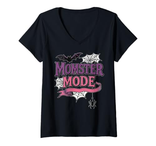 Damen Momster Mode Gruseliges Halloween-Kostüm Mama T-Shirt mit V-Ausschnitt Damen Momster Mode Gruseliges Halloween-Kostüm Mama T-Shirt mit V-Ausschnitt von Gothic Mom Aesthetic Trick or Treat Halloween