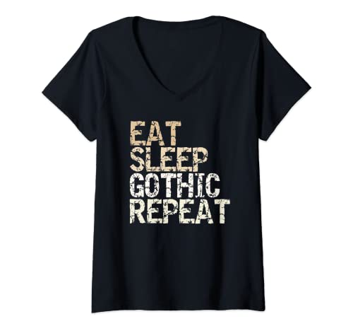 Damen Eat Sleep Gothic Repeat Gothic Musik Punk Rock New-Wave T-Shirt mit V-Ausschnitt Damen Eat Sleep Gothic Repeat Gothic Musik Punk Rock New-Wave T-Shirt mit V-Ausschnitt von Gothic Musk Gothic Kultur - Vintage Spruch Design