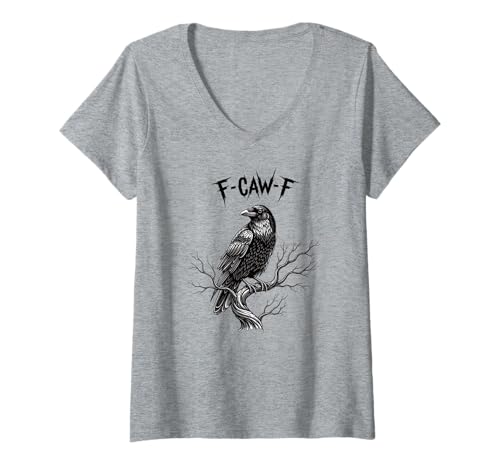 Damen Edgy Raven on AST F-CAW-F Text Gothic Crow Bird Artwork T-Shirt mit V-Ausschnitt Damen Edgy Raven on AST F-CAW-F Text Gothic Crow Bird Artwork T-Shirt mit V-Ausschnitt von Gothic Raven Sarcastic Bird Apparel Co.