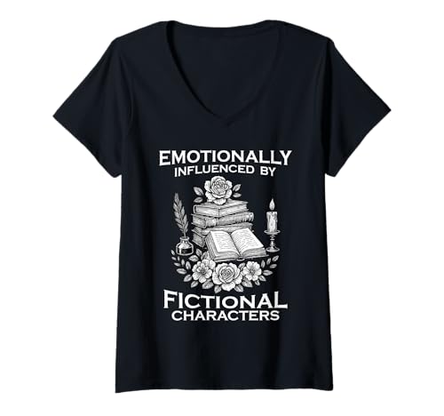 Damen Emotional Attached to Books Fantasy Romance Bookish T-Shirt mit V-Ausschnitt Damen Emotional Attached to Books Fantasy Romance Bookish T-Shirt mit V-Ausschnitt von Gothic Reader Fiction Bookworm Dark Literature