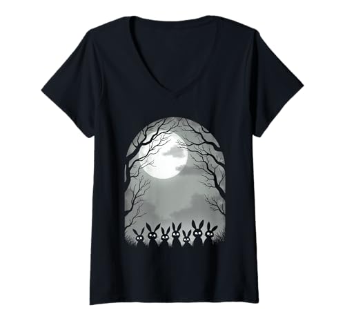 Damen Gruseliger Goth Hase, Horror Hase, Weirdcore Hase T-Shirt mit V-Ausschnitt von Gothic Tiere & Grunge Goth Kleidung