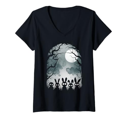 Damen Gruseliger Goth Hase, Horror Hase, Weirdcore Hase T-Shirt mit V-Ausschnitt Damen Gruseliger Goth Hase, Horror Hase, Weirdcore Hase T-Shirt mit V-Ausschnitt von Gothic Tiere & Grunge Goth Kleidung