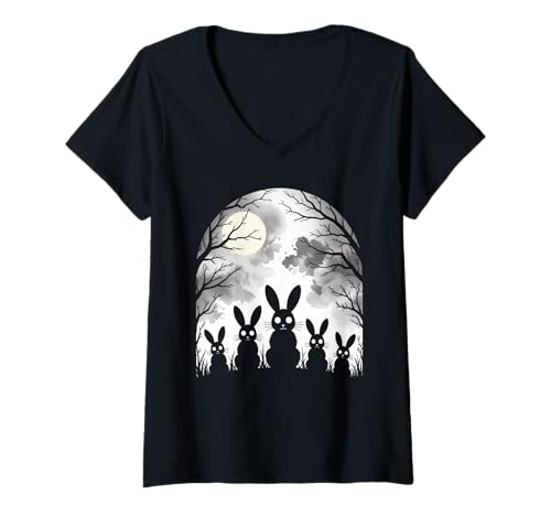 Damen Gruseliger Goth Hase, Horror Hase, Weirdcore Hase T-Shirt mit V-Ausschnitt von Gothic Tiere & Grunge Goth Kleidung